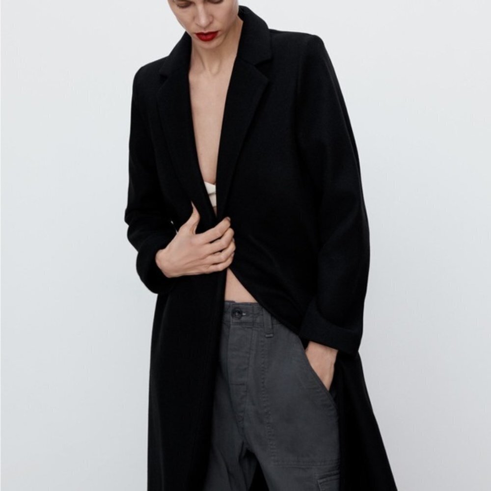 ZARA BLACK LAPEL COLLAR COAT SIZE S - Picture 4 of 9
